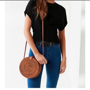 Woven circle crossbody bag